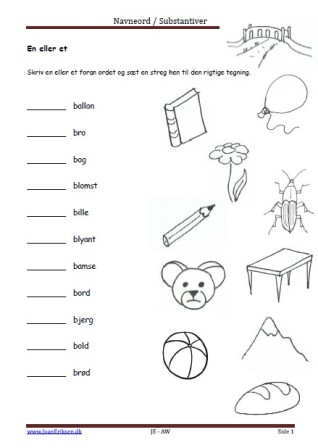 Navneord, Substantiver, En eller et, Elevopgave, Undervisning,