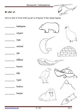 Navneord, Substantiver, En eller et, Elevopgave, Undervisning, Grønland