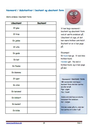 Navneord, Substantiver, Bestemt eller ubestemt, Elevopgave, Undervisning,