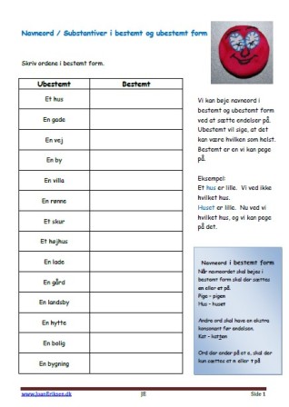 Navneord, Substantiver, Bestemt eller ubestemt, Elevopgave, Undervisning,