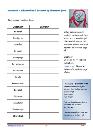 Navneord, Substantiver, Bestemt eller ubestemt, Elevopgave, Undervisning,