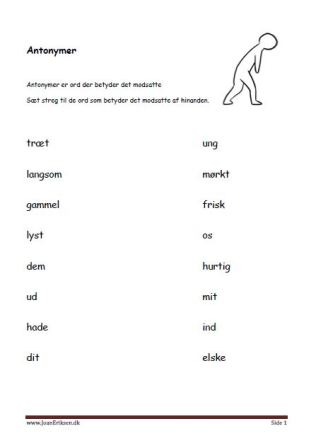 Antonymer, Elevopgave, Undervisning,
