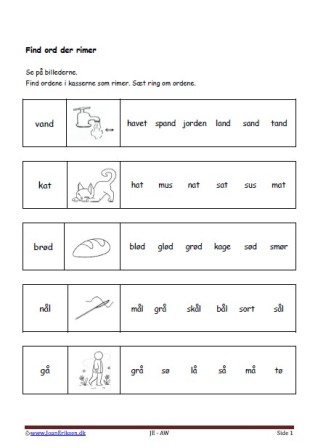 Undervisning, Elevopgave, Lyrik, Find ord der rimer,