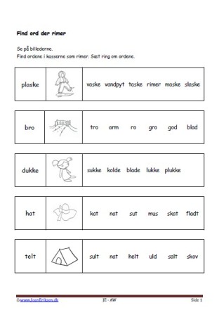 Undervisning, Elevopgave, Lyrik, Find ord der rimer,