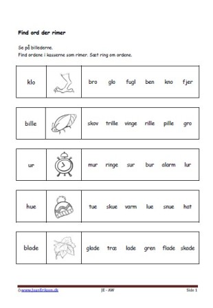 Undervisning, Elevopgave, Lyrik, Find ord der rimer,