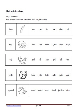 Undervisning, Elevopgave, Lyrik, Find ord der rimer,