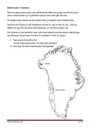 Grønland, Elevopgave, Faglitteratur, Geografi, Midnatssol