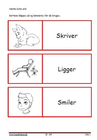 Ordkort, Stavekort, Hente-liste diktat, Undervisning, Elevopgave,