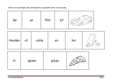 Ordkort, Stavekort, Hente liste diktat, Underisning, Elevopgave