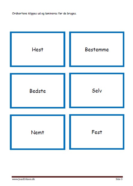 Ordkort vokaltrappen, Undervisning, Elevopgave ,