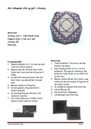 Broderimønster til nålepuder i stramaj. Undervisning i håndværk og design.