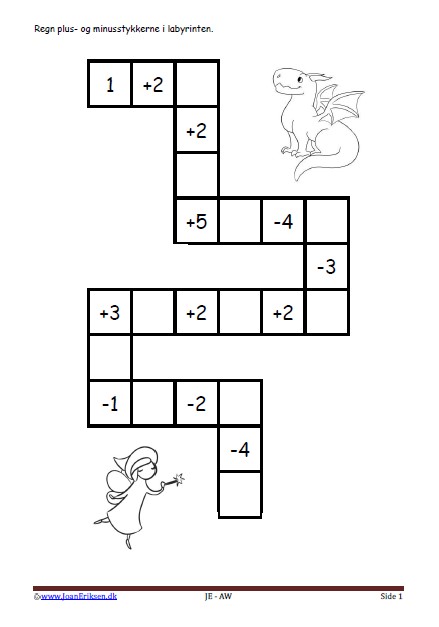 Plus og minus stykker i labyrint elevopgave til matematik undervisningen.. Eventyr