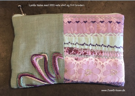 Lynlåstaske med frit broderi, og 1001 nats stof. Håndværk og design.