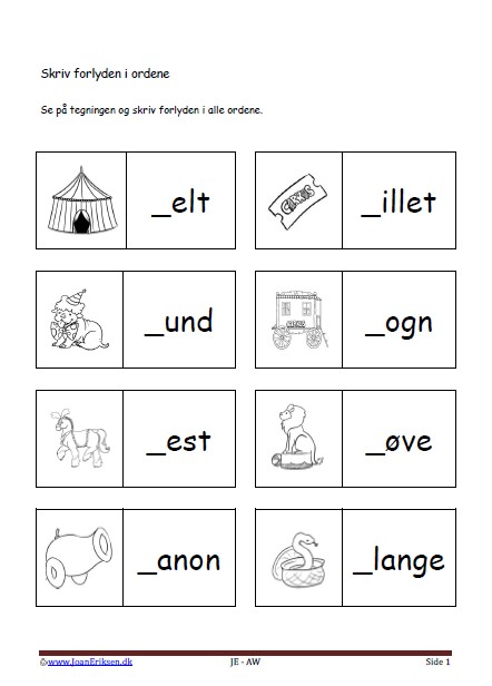 Dansk undervisning i stavning og forlyd. Tema. Cirkus