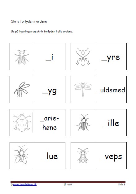 Dansk undervisning i stavning og forlyd. Tema. Insekter