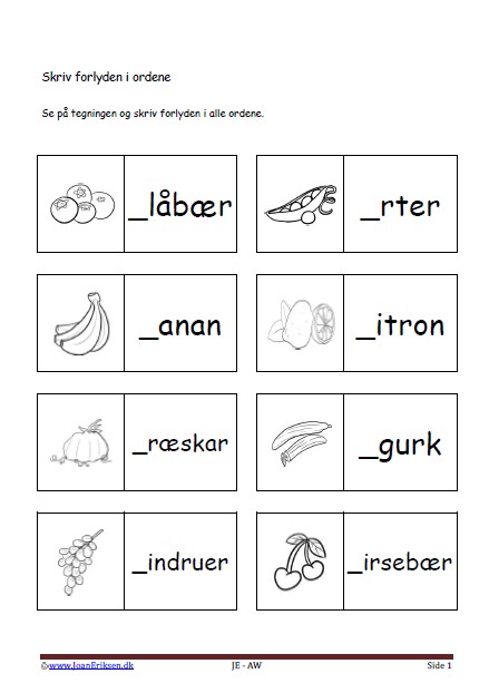 Dansk undervisning i stavning og forlyd. Tema. Mad