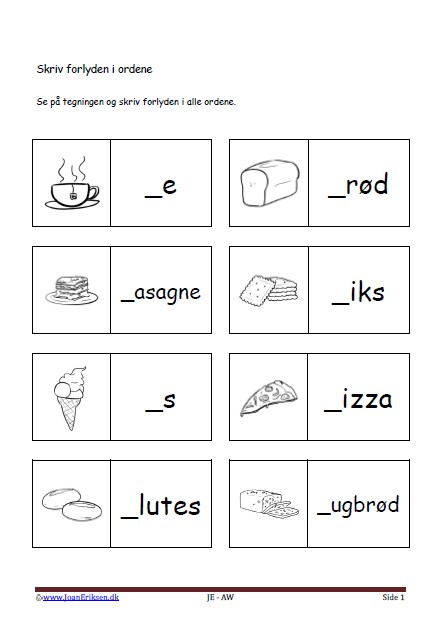 Dansk undervisning i stavning og forlyd. Tema. Mad