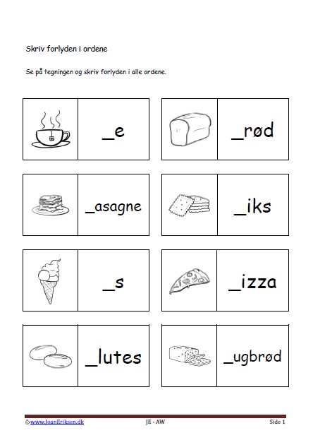 Dansk undervisning i stavning og forlyd. Tema. Mad