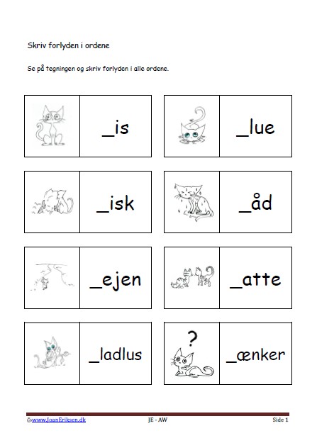 Dansk undervisning i stavning og forlyd. Tema. Mis med de blå øjne