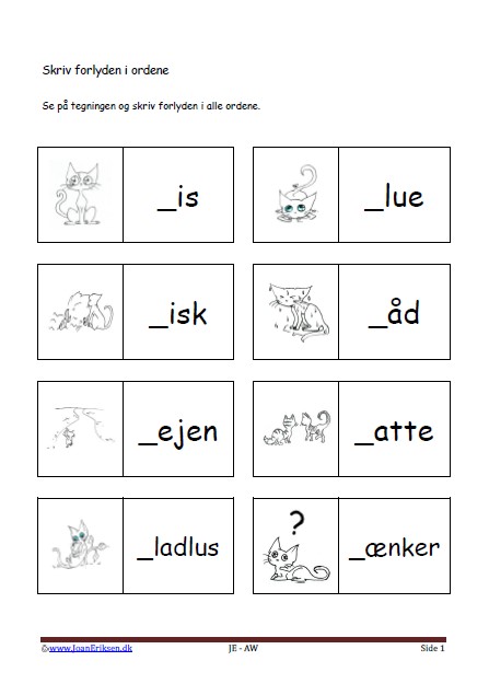 Dansk undervisning i stavning og forlyd. Tema. Mis med de blå øjne