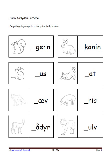 Dansk undervisning i stavning og forlyd. Tema. Pattedyr