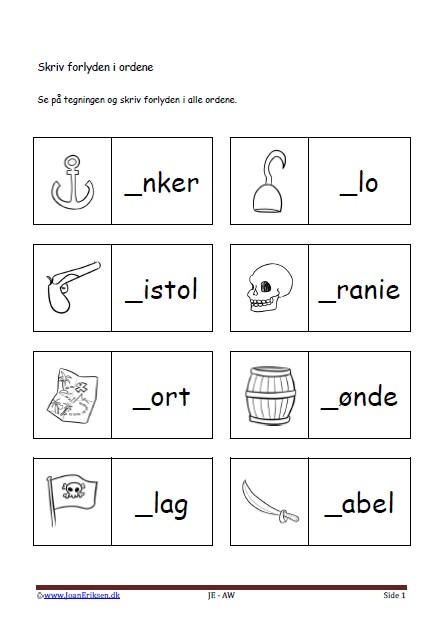 Dansk undervisning i stavning og forlyd. Tema. Pirater og sørøver