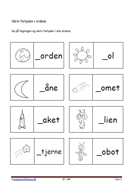 Dansk undervisning i stavning og forlyd. Tema. Rummet
