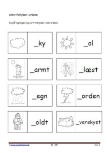 Dansk undervisning i stavning og forlyd. Tema. Vejret