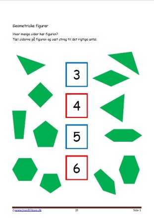 Undervisning i geometriske figurer. Tæl siderne.