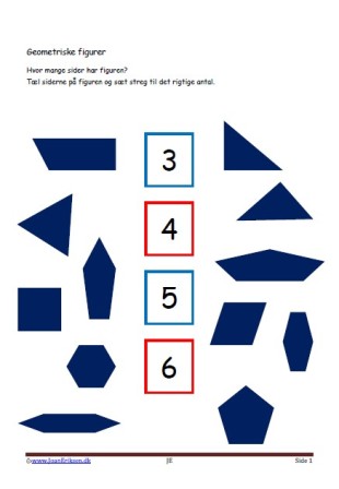 Undervisning i geometriske figurer. Tæl siderne.