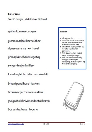 Undervisning i sproglig forståelse. Del ordene er en øvelse til national test.