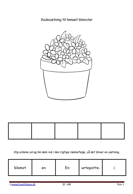 Puslesætninger til undervisning i begynderlæsning og sproglig forståelse. Blomster
