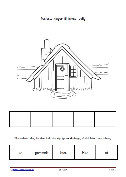 Puslesætninger til undervisning i begynderlæsning og sproglig forståelse. Bolig
