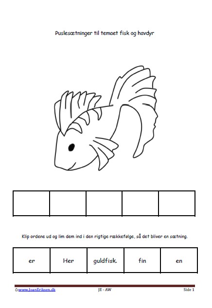 Puslesætninger til undervisning i begynderlæsning og sproglig forståelse. Fisk og havdyr