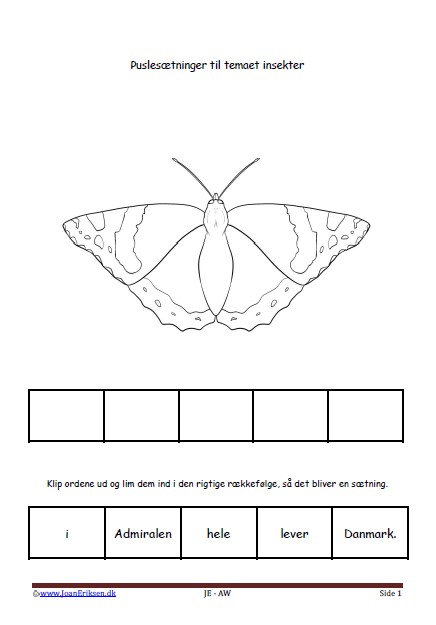 Puslesætninger til undervisning i begynderlæsning og sproglig forståelse. Insekter