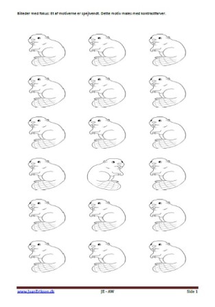 Elevopgave: Figurerne males og den spejlvendte figur males i en kontrastfarve. Tema: Pattedyr. Vilde dyr. Zoologisk have. Skoven.