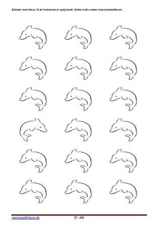 Elevopgave: Figurerne males og den spejlvendte figur males i en kontrastfarve. Tema: Havet, Fisk og havdyr.