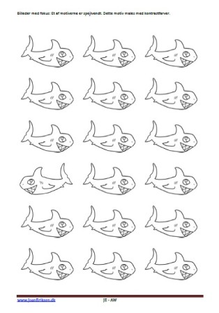 Elevopgave: Figurerne males og den spejlvendte figur males i en kontrastfarve. Tema: Havet, Fisk og havdyr.