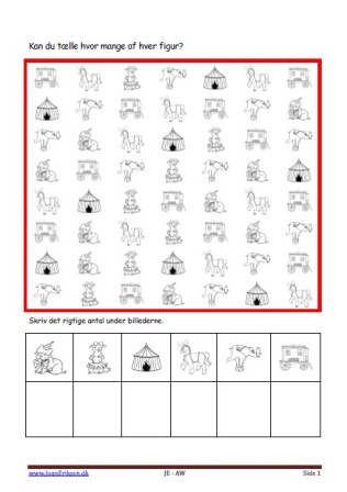 Elevopgaver til matematik Eleverne tælle hvor mange af hver og skriver det. Tema Cirkus