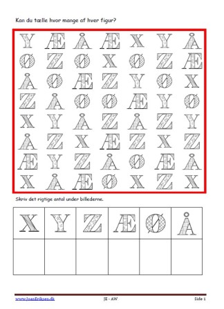 Elevopgaver til matematik Eleverne tælle hvor mange af hver og skriver det. Tema Bogstaver