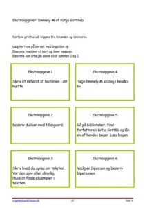 Ekstraopgaver til litteratur. Eleverne løser opgaverne forskellige steder på skolen. Emmely M