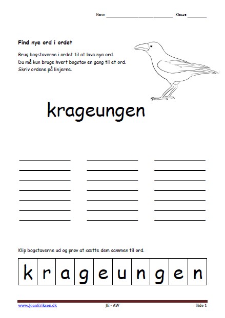 Find nye ord i ordet, en elevopgave til undervisning i sproglig forståelse.